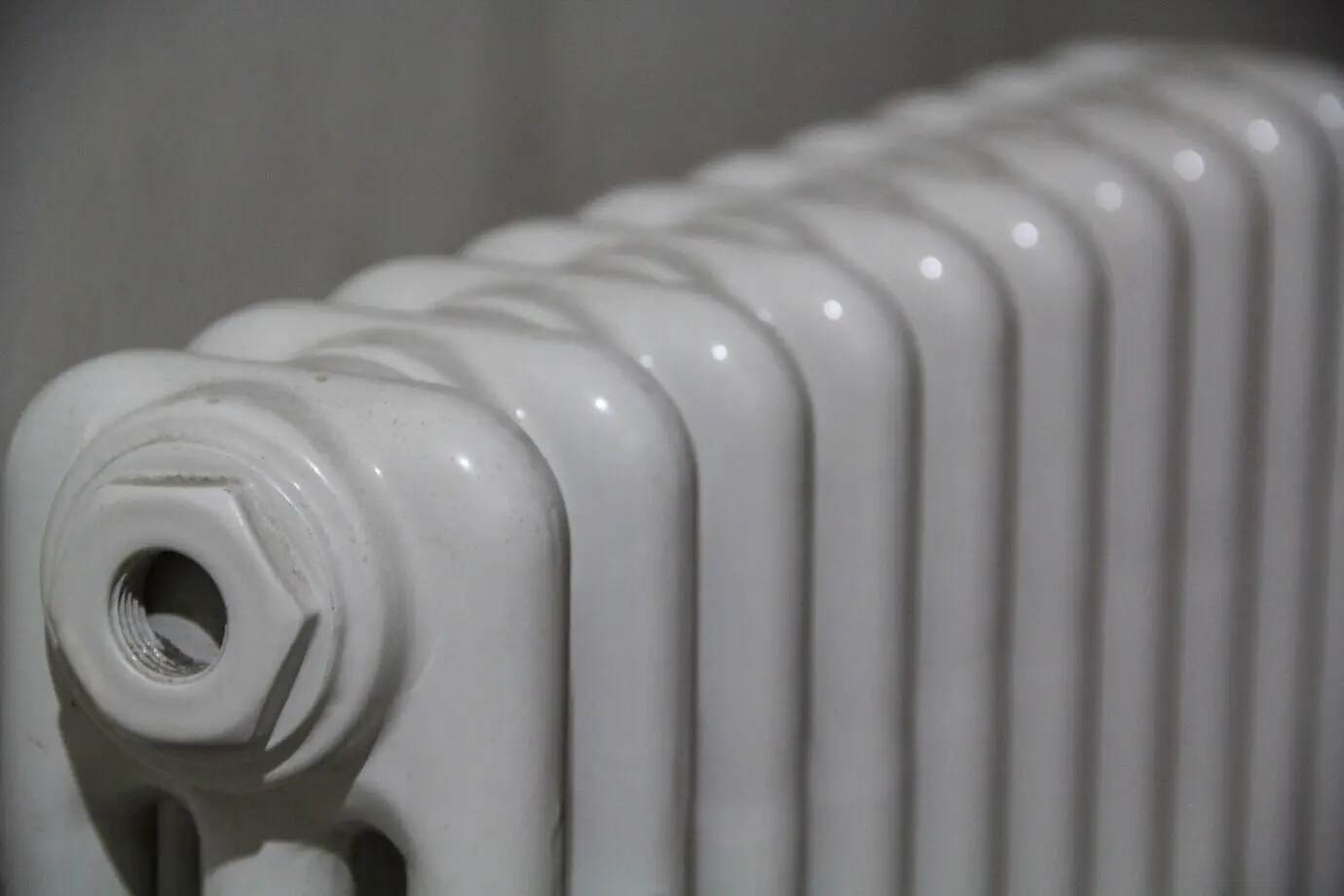 Close-up shot of a white radiator